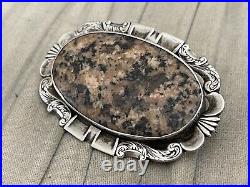 Large Antique Scottish Agate Brooch Sterling Silver Late Victorian Scotland Pin