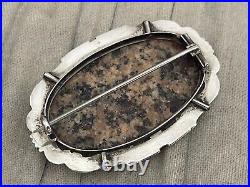 Large Antique Scottish Agate Brooch Sterling Silver Late Victorian Scotland Pin