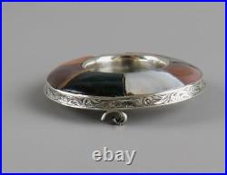 Large Antique Scottish Victorian Chased Silver & Agate Plaid Brooch Pin 2 1/2