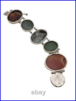 Large Antique Sterling Silver Scottish Agate Panel Bracelet Chester 1906 Hallmrk