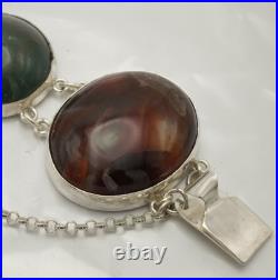 Large Antique Sterling Silver Scottish Agate Panel Bracelet Chester 1906 Hallmrk