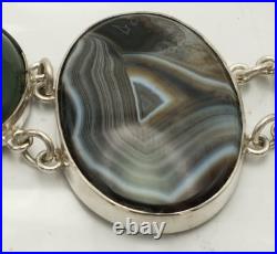 Large Antique Sterling Silver Scottish Agate Panel Bracelet Chester 1906 Hallmrk