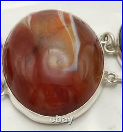 Large Antique Sterling Silver Scottish Agate Panel Bracelet Chester 1906 Hallmrk