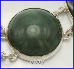 Large Antique Sterling Silver Scottish Agate Panel Bracelet Chester 1906 Hallmrk