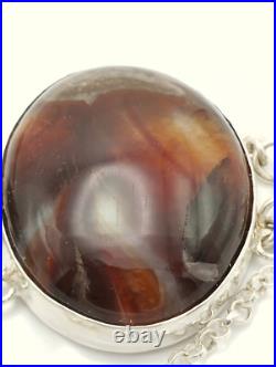 Large Antique Sterling Silver Scottish Agate Panel Bracelet Chester 1906 Hallmrk