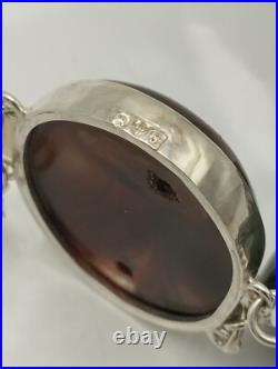Large Antique Sterling Silver Scottish Agate Panel Bracelet Chester 1906 Hallmrk