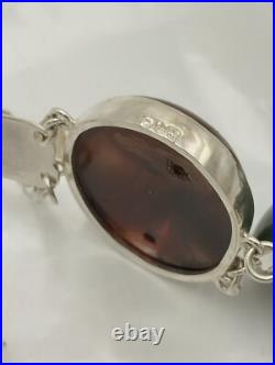 Large Antique Sterling Silver Scottish Agate Panel Bracelet Chester 1906 Hallmrk