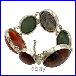 Large Antique Sterling Silver Scottish Agate Panel Bracelet Chester 1906 Hallmrk