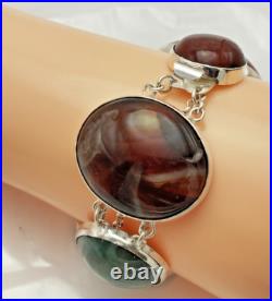 Large Antique Sterling Silver Scottish Agate Panel Bracelet Chester 1906 Hallmrk