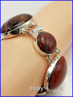 Large Antique Sterling Silver Scottish Agate Panel Bracelet Chester 1906 Hallmrk