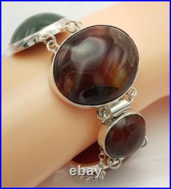 Large Antique Sterling Silver Scottish Agate Panel Bracelet Chester 1906 Hallmrk