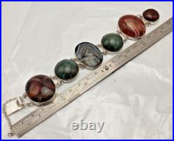 Large Antique Sterling Silver Scottish Agate Panel Bracelet Chester 1906 Hallmrk