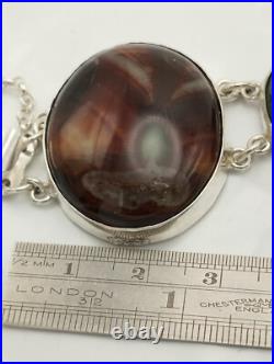 Large Antique Sterling Silver Scottish Agate Panel Bracelet Chester 1906 Hallmrk