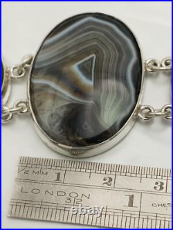 Large Antique Sterling Silver Scottish Agate Panel Bracelet Chester 1906 Hallmrk