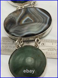 Large Antique Sterling Silver Scottish Agate Panel Bracelet Chester 1906 Hallmrk