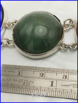 Large Antique Sterling Silver Scottish Agate Panel Bracelet Chester 1906 Hallmrk