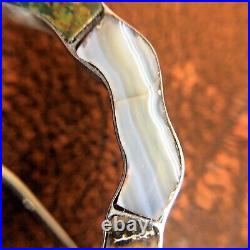 Large Antique Victorian Scottish Natural Agate Sterling Silver Brooch Pin Belt