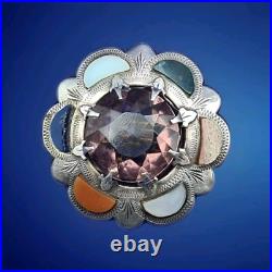 Large Antique Victorian Scottish Silver Amethyst & Agate Brooch