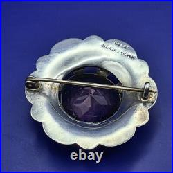 Large Antique Victorian Scottish Silver Amethyst & Agate Brooch