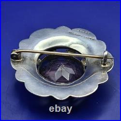 Large Antique Victorian Scottish Silver Amethyst & Agate Brooch
