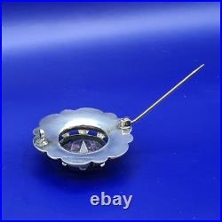 Large Antique Victorian Scottish Silver Amethyst & Agate Brooch