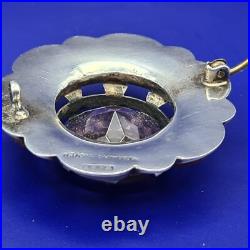 Large Antique Victorian Scottish Silver Amethyst & Agate Brooch