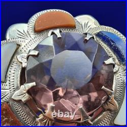 Large Antique Victorian Scottish Silver Amethyst & Agate Brooch