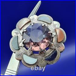 Large Antique Victorian Scottish Silver Amethyst & Agate Brooch