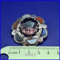 Large Antique Victorian Scottish Silver Amethyst & Agate Brooch