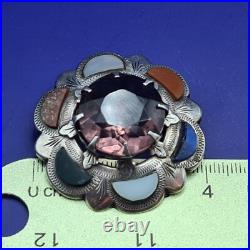 Large Antique Victorian Scottish Silver Amethyst & Agate Brooch