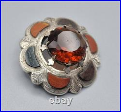 Large Antique Victorian Scottish Silver Citrine & Agate Brooch