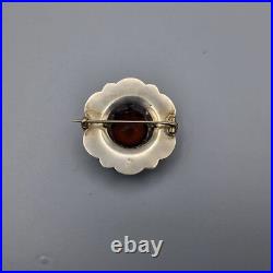 Large Antique Victorian Scottish Silver Citrine & Agate Brooch