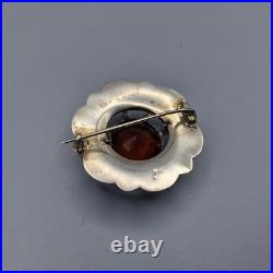 Large Antique Victorian Scottish Silver Citrine & Agate Brooch