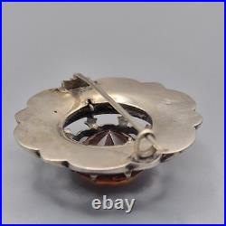 Large Antique Victorian Scottish Silver Citrine & Agate Brooch