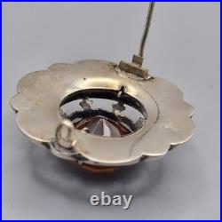 Large Antique Victorian Scottish Silver Citrine & Agate Brooch