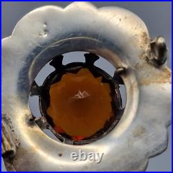 Large Antique Victorian Scottish Silver Citrine & Agate Brooch