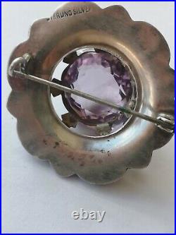 Large Scottish Antique Brooch Pin Solid Silver Agate & Faux Amethyst Celtic