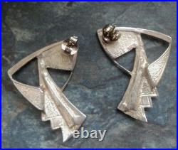 Large Scottish Art Nouveau Style Silver & Enamel Earrings Pat Cheney c. 1980s