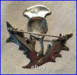 Large Scottish Thistle Sterling Silver Brooch Pin Flower Vtg 925
