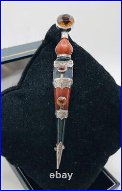 Large Victorian Dirk Brooch Hallmarked Silver Citrine Scottish Agate Hallmarked