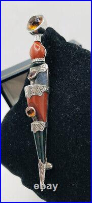 Large Victorian Dirk Brooch Hallmarked Silver Citrine Scottish Agate Hallmarked