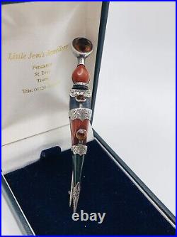 Large Victorian Dirk Brooch Hallmarked Silver Citrine Scottish Agate Hallmarked