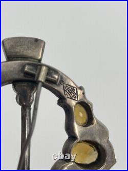 Large Victorian Scottish Sterling Silver Agate Citrine Brooch 1847 Kite Mark