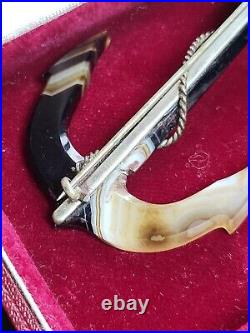 Large Victorian Silver Mounted Scottish Banded Agate Anchor Brooch/Pin