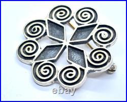 Large Vintage 1976 Scottish Sterling Silver Skara Brae Brooch 13.7 grams