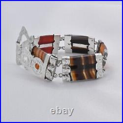 Late 1800 Victorian Antique Scottish Agate Sterling Silver Belt Buckle Bracelet