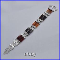 Late 1800 Victorian Antique Scottish Agate Sterling Silver Belt Buckle Bracelet