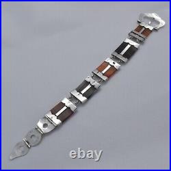 Late 1800 Victorian Antique Scottish Agate Sterling Silver Belt Buckle Bracelet