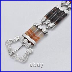 Late 1800 Victorian Antique Scottish Agate Sterling Silver Belt Buckle Bracelet