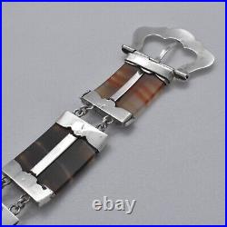 Late 1800 Victorian Antique Scottish Agate Sterling Silver Belt Buckle Bracelet